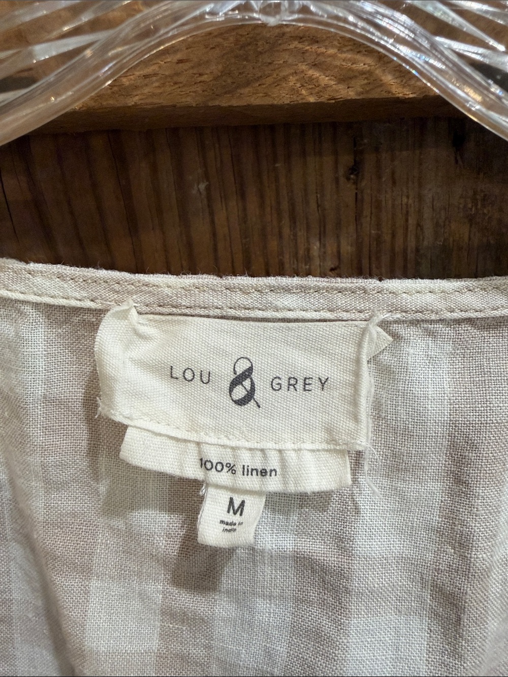 Lou & Grey Beige and White Gingham V-Neck Boxy Crop Top - Picture 2 of 3